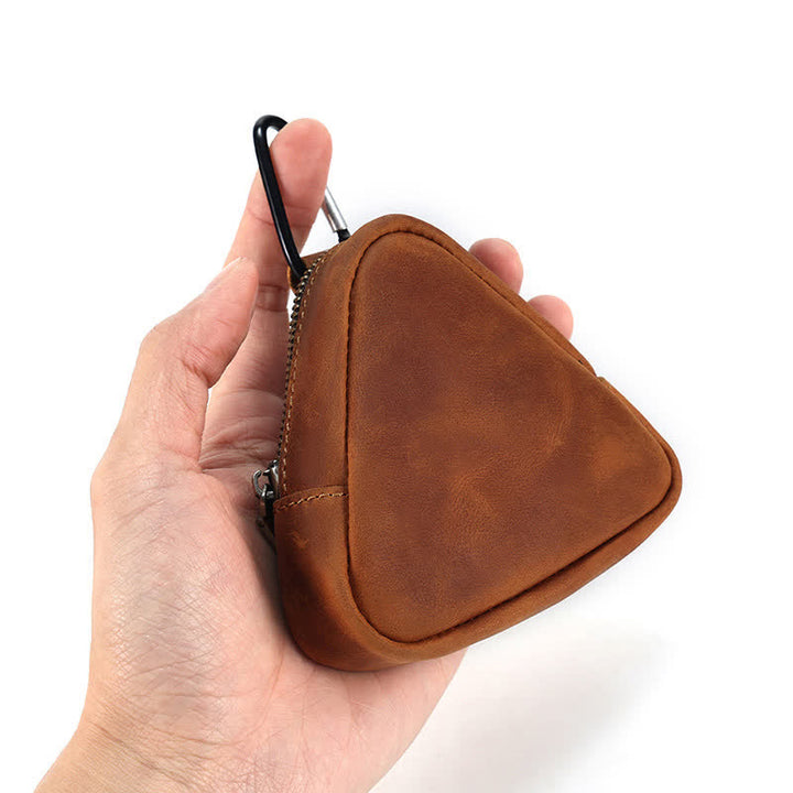 Small Triangle Coin Wallet Zipper Pocket Leather Case - Brown - image 2