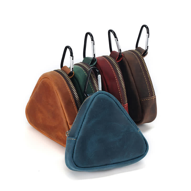 Small Triangle Coin Wallet Zipper Pocket Leather Case - image 1
