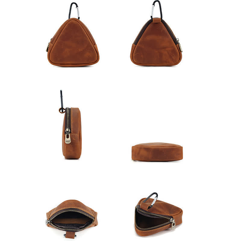Small Triangle Coin Wallet Zipper Pocket Leather Case