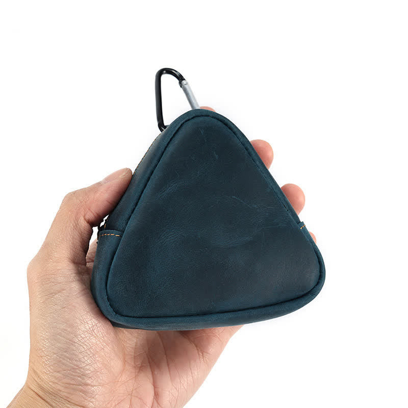 Small Triangle Coin Wallet Zipper Pocket Leather Case - Dark Blue - image 9
