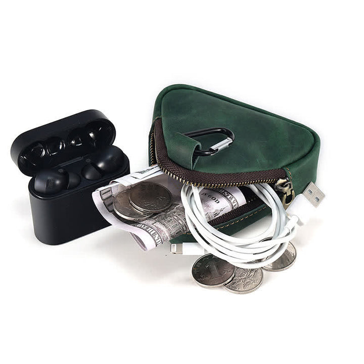 Small Triangle Coin Wallet Zipper Pocket Leather Case - image 6