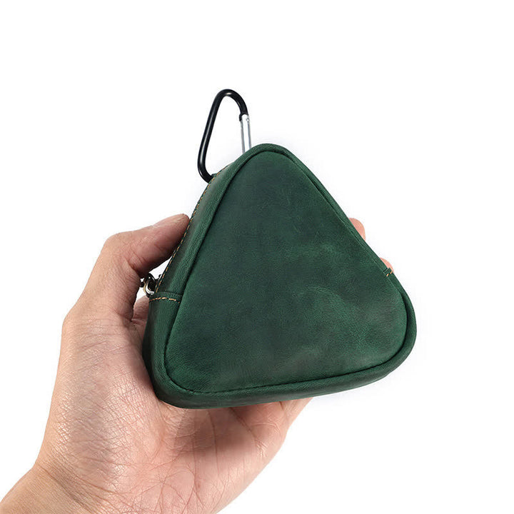Small Triangle Coin Wallet Zipper Pocket Leather Case - Dark Green - image 4
