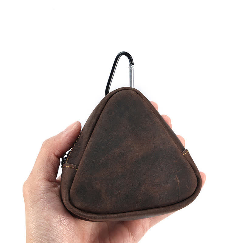 Small Triangle Coin Wallet Zipper Pocket Leather Case - Coffee - image 7