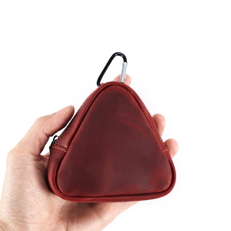 Small Triangle Coin Wallet Zipper Pocket Leather Case - Burgundy - image 8