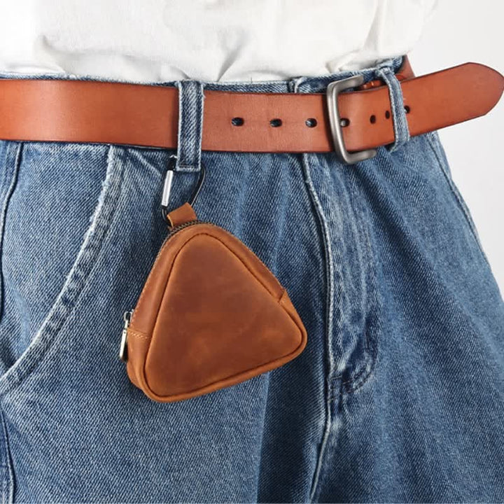 Small Triangle Coin Wallet Zipper Pocket Leather Case