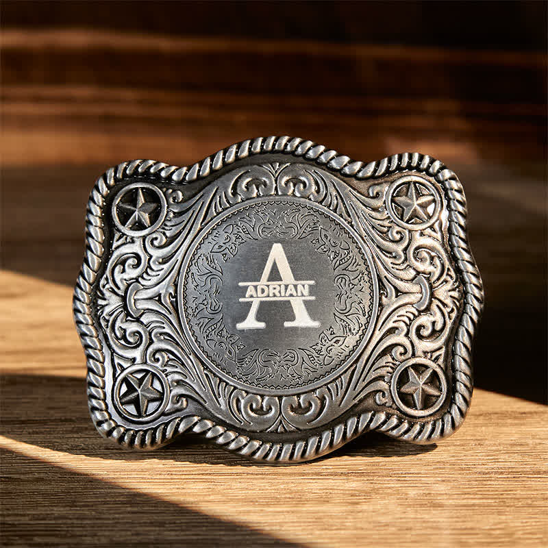 Custom Monogram Name DIY Carved Western Buckle Leather Belt - Silver - Without Belt - Not Included Belt - image 11
