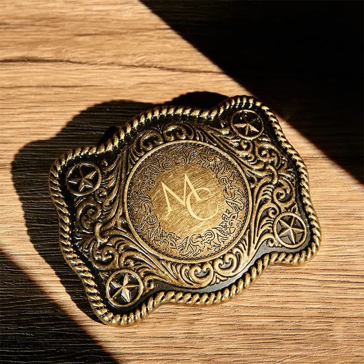 Custom Monogram Name DIY Carved Western Buckle Leather Belt - Bronze - Without Belt - Not Included Belt - image 2