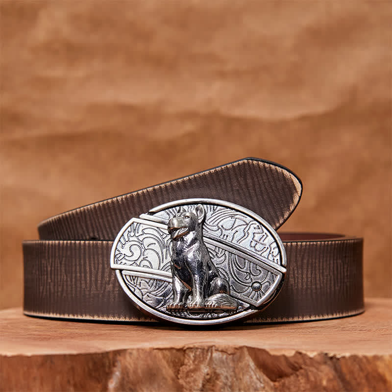 Men's DIY Loyal Dog Hidden Folding Knife Leather Belt