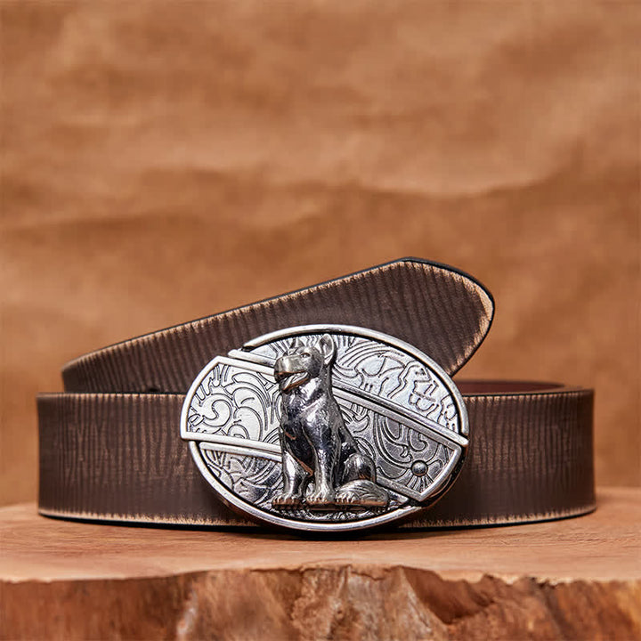Men's DIY Loyal Dog Hidden Folding Knife Leather Belt