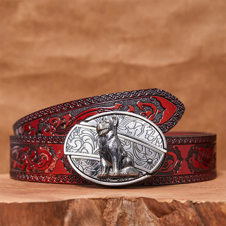 Men's DIY Loyal Dog Hidden Folding Knife Leather Belt - Loyal Dog - Brown Carved Belt - 42 - image 5