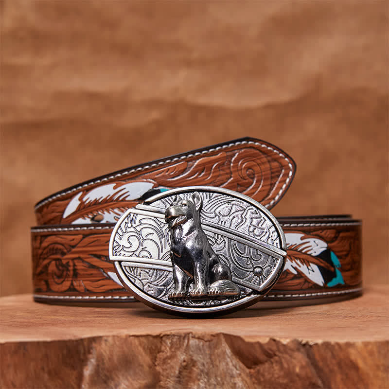 Men's DIY Loyal Dog Hidden Folding Knife Leather Belt