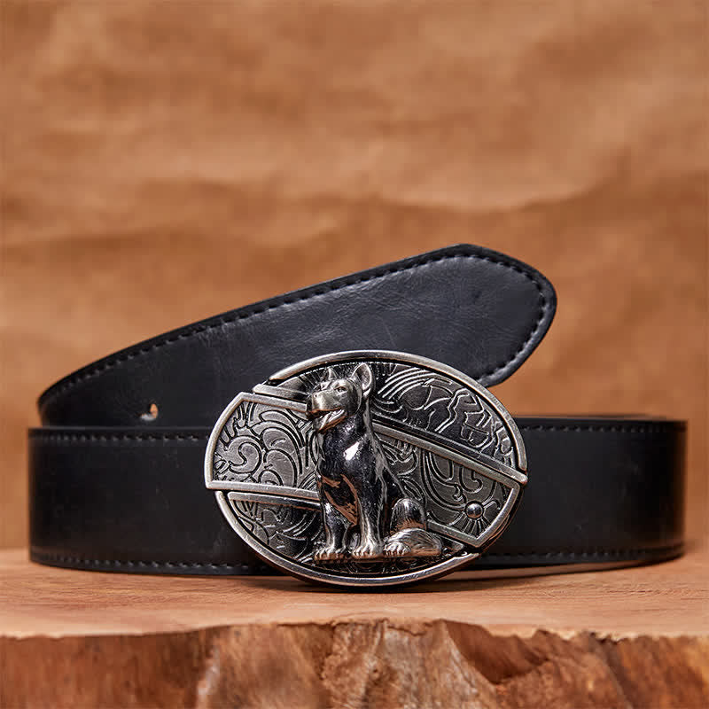 Men's DIY Loyal Dog Hidden Folding Knife Leather Belt