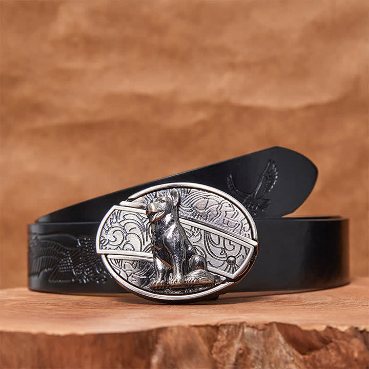 Men's DIY Loyal Dog Hidden Folding Knife Leather Belt