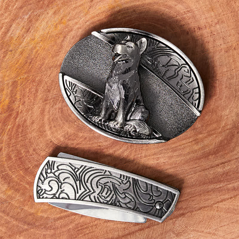 Men's DIY Loyal Dog Hidden Folding Knife Leather Belt - image 2