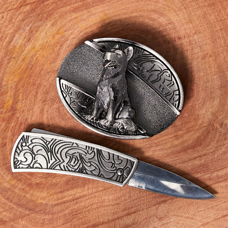 Men's DIY Loyal Dog Hidden Folding Knife Leather Belt - image 1