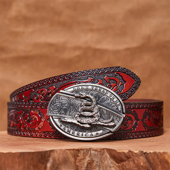 Men's DIY Black Mamba Hidden Folding Knife Leather Belt - Black Mamba - Brown Carved Belt - 42 - image 5