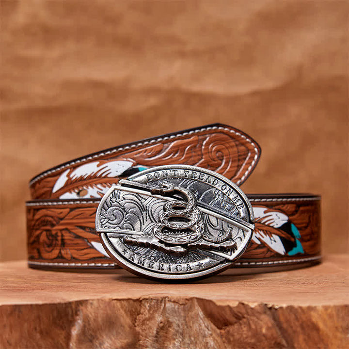 Men's DIY Black Mamba Hidden Folding Knife Leather Belt - Black Mamba - Brown Feather Belt - 40 - image 9