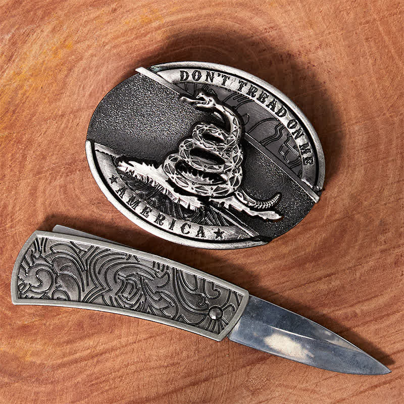 Men's DIY Black Mamba Hidden Folding Knife Leather Belt - image 1