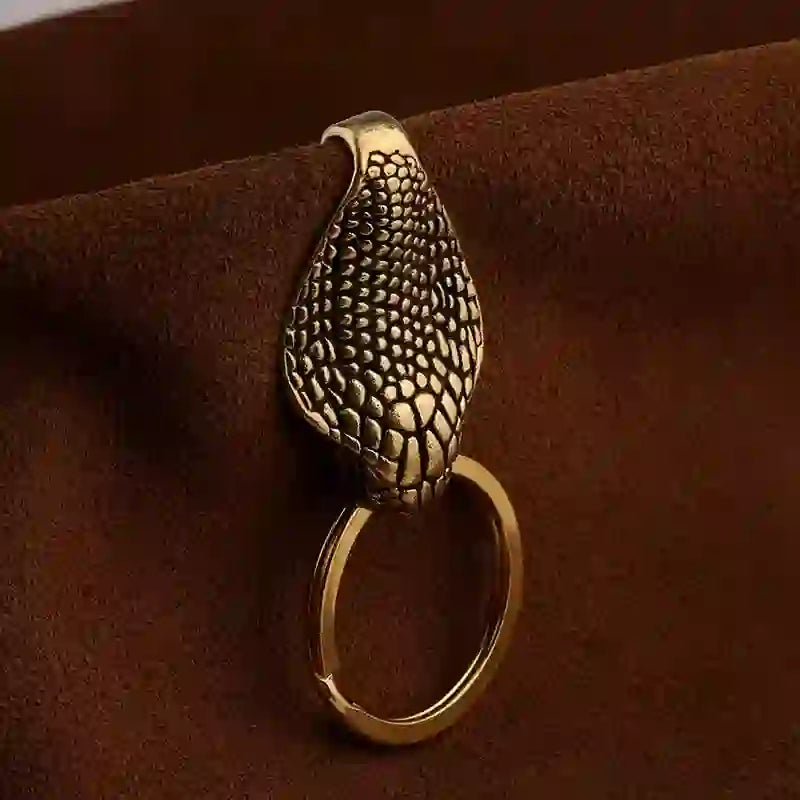 Solid Brass Snake Head Statue Belt Clip Keychain