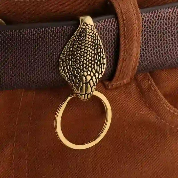 Solid Brass Snake Head Statue Belt Clip Keychain