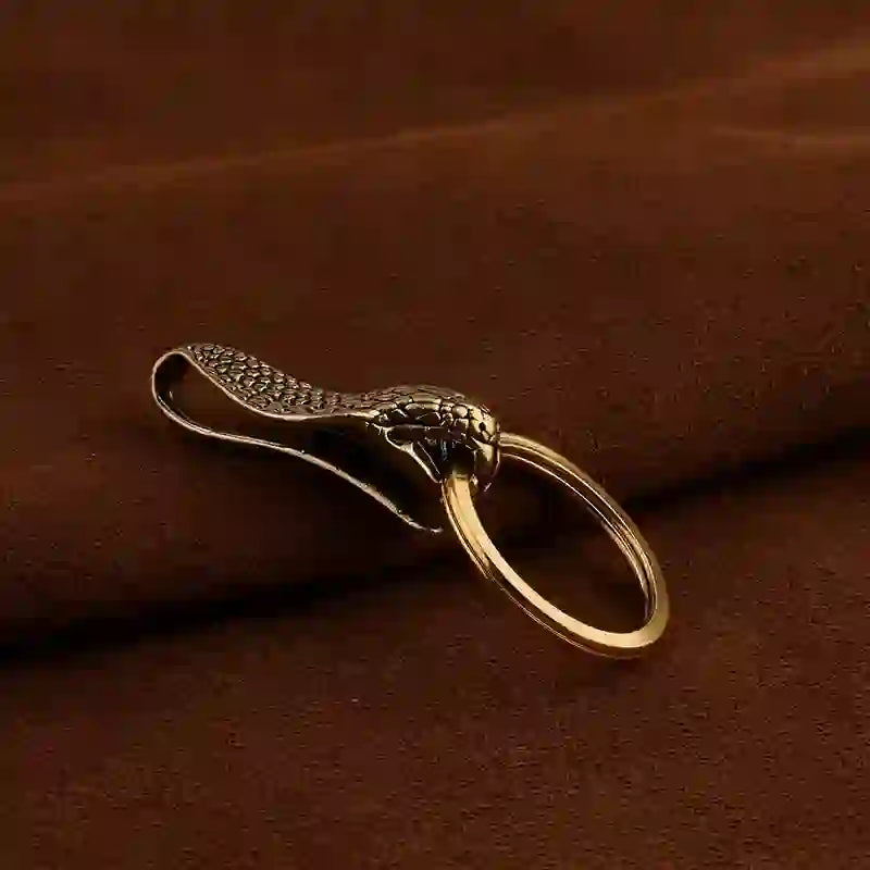 Solid Brass Snake Head Statue Belt Clip Keychain