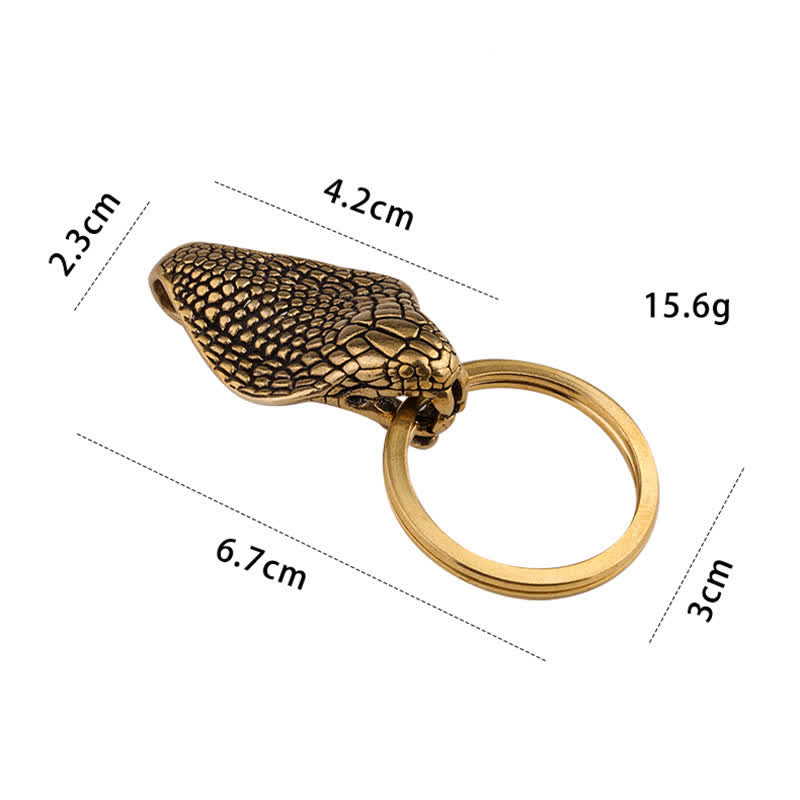 Solid Brass Snake Head Statue Belt Clip Keychain