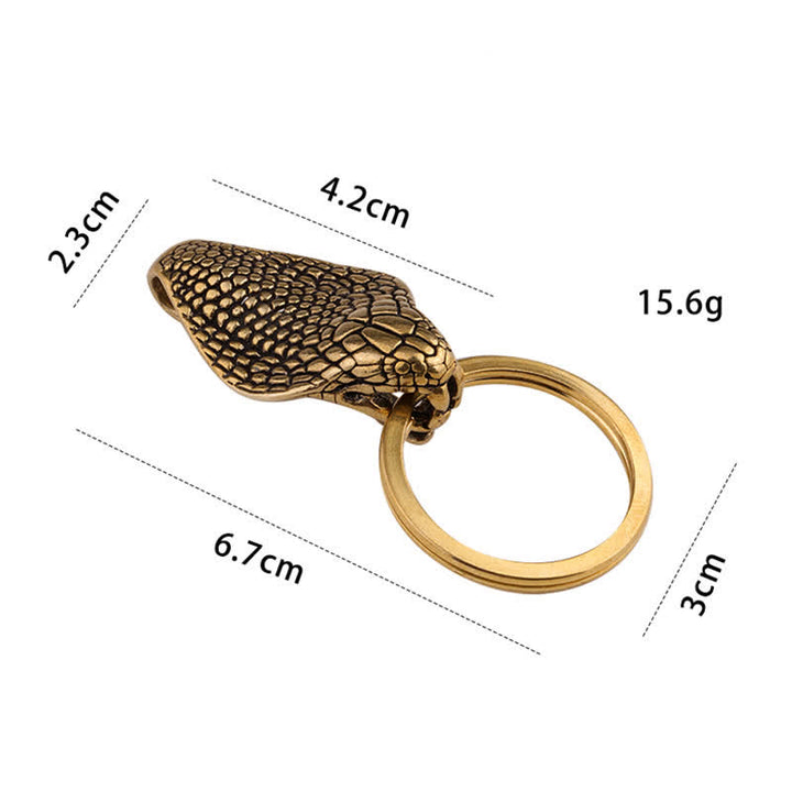 Solid Brass Snake Head Statue Belt Clip Keychain
