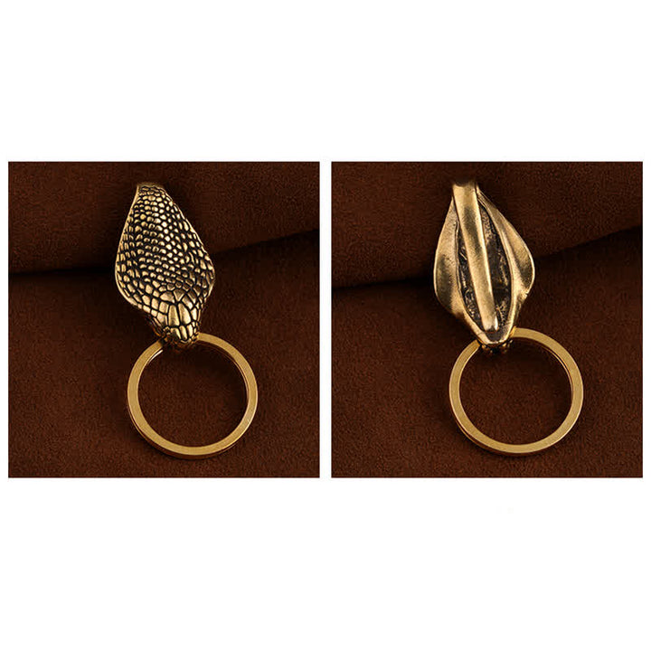 Solid Brass Snake Head Statue Belt Clip Keychain