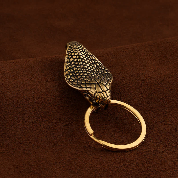 Solid Brass Snake Head Statue Belt Clip Keychain - image 1