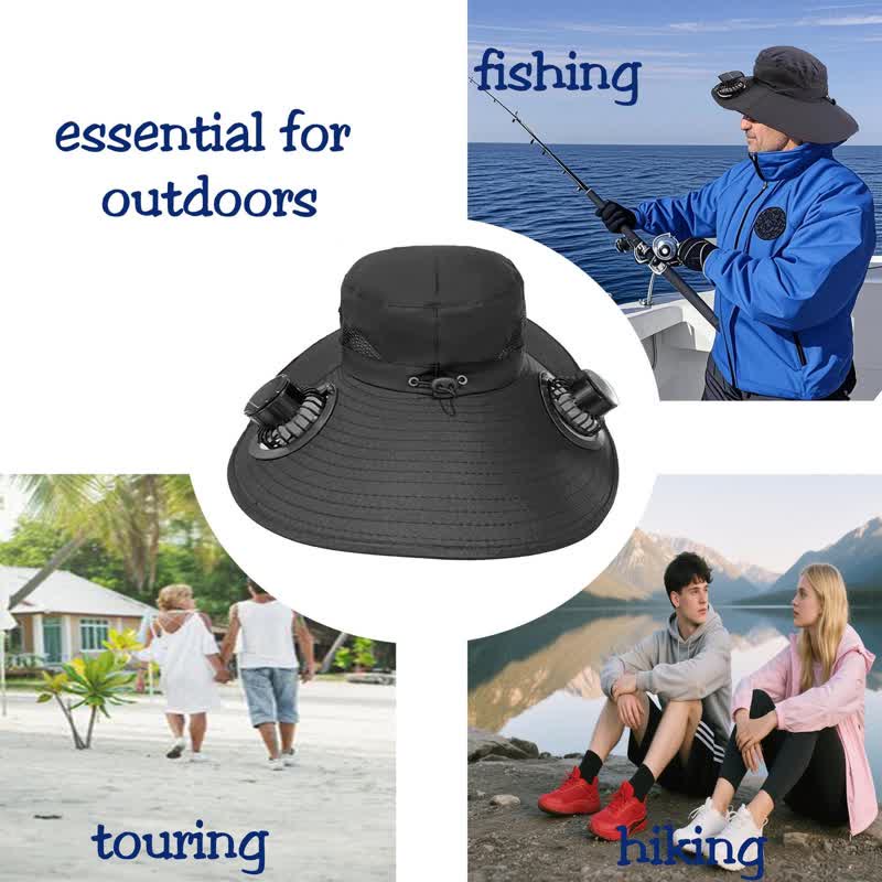 Double Solar-powered Fans Summer Fishing Bucket Hat