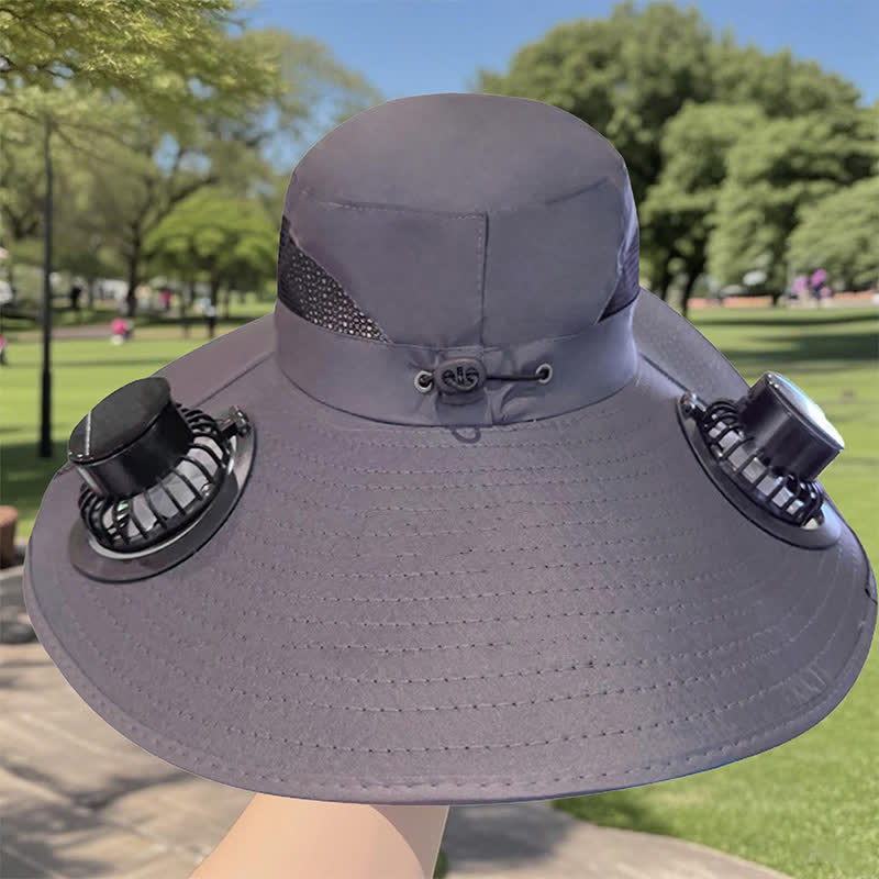 Double Solar-powered Fans Summer Fishing Bucket Hat - Dark Gray - Adjustable (21 5/8"-23 5/8") - image 3