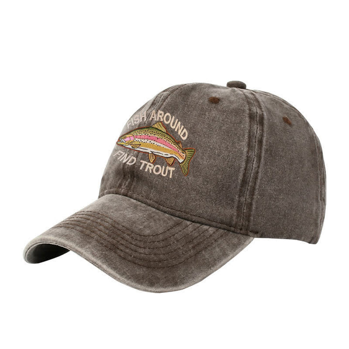 Fish Around Find Trout Embroidered Adjustable Baseball Cap