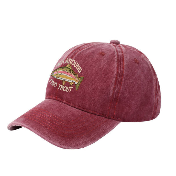 Fish Around Find Trout Embroidered Adjustable Baseball Cap