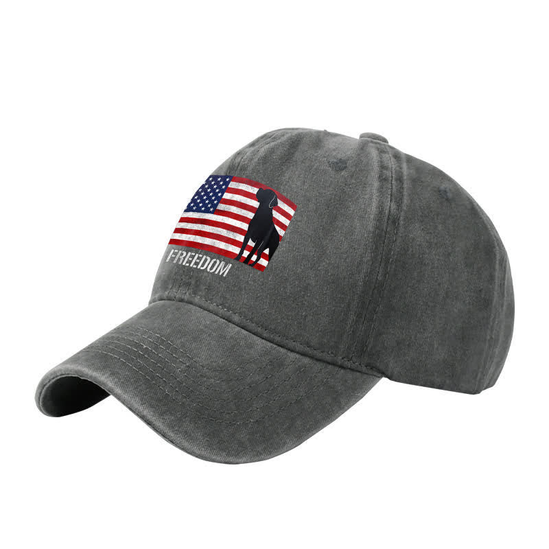 American Flag Dogs & Freedom Embroidered Adjustable Baseball Cap