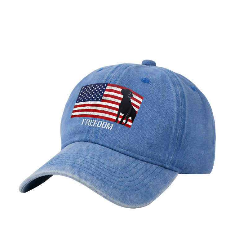 American Flag Dogs & Freedom Embroidered Adjustable Baseball Cap
