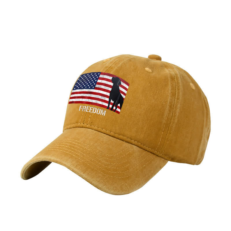American Flag Dogs & Freedom Embroidered Adjustable Baseball Cap