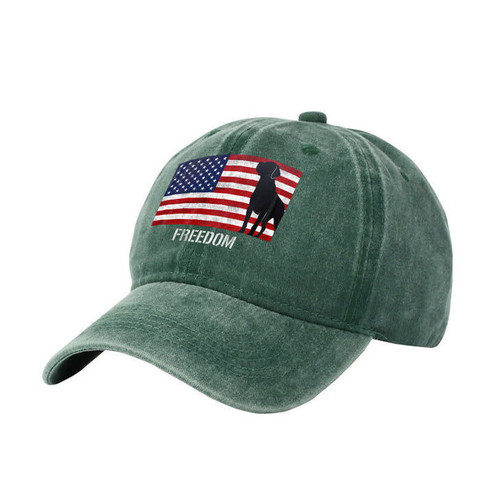 American Flag Dogs & Freedom Embroidered Adjustable Baseball Cap