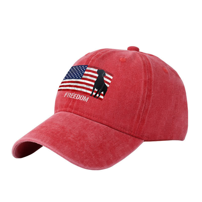 American Flag Dogs & Freedom Embroidered Adjustable Baseball Cap