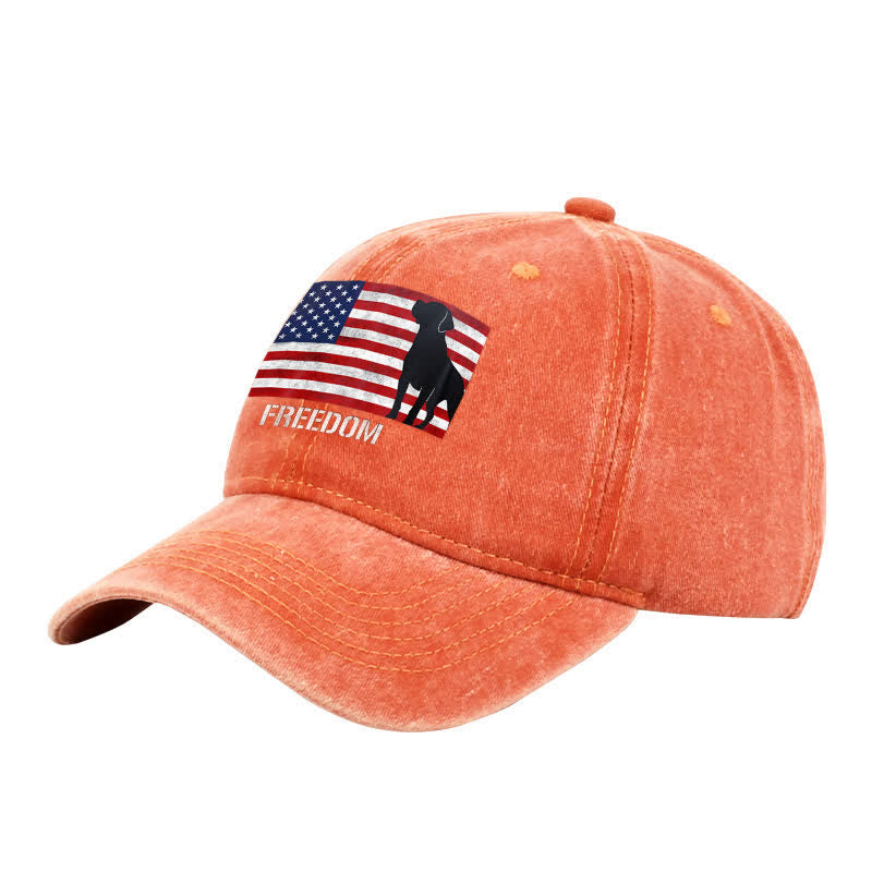 American Flag Dogs & Freedom Embroidered Adjustable Baseball Cap