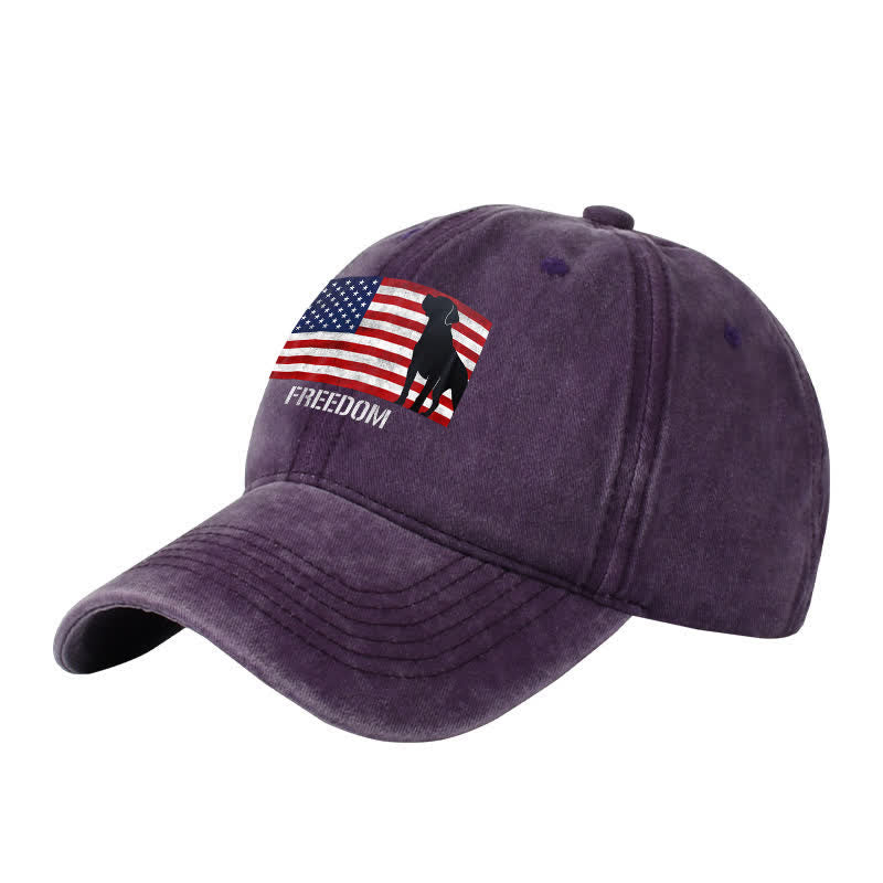 American Flag Dogs & Freedom Embroidered Adjustable Baseball Cap