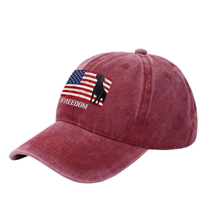 American Flag Dogs & Freedom Embroidered Adjustable Baseball Cap