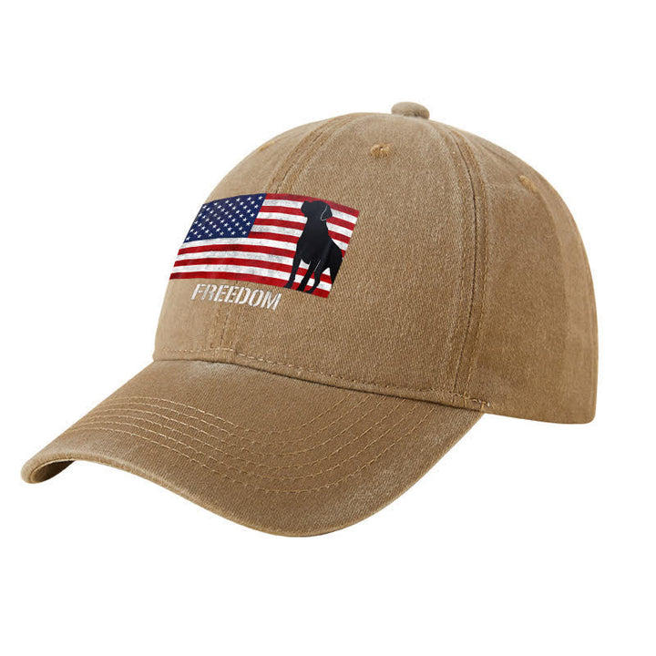 American Flag Dogs & Freedom Embroidered Adjustable Baseball Cap