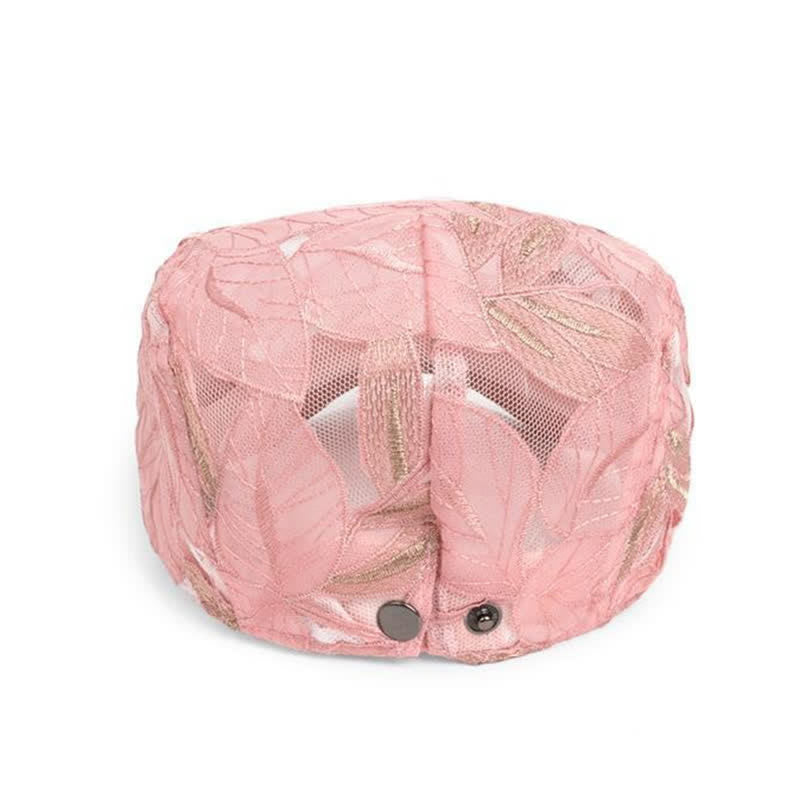 Women's Leaves Embroidery Hollow Out Mesh Beret Hat - image 6