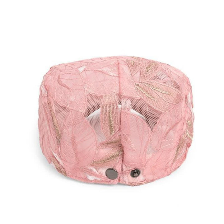 Women's Leaves Embroidery Hollow Out Mesh Beret Hat - image 6