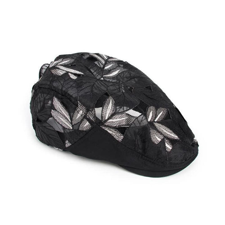Women's Leaves Embroidery Hollow Out Mesh Beret Hat - image 3