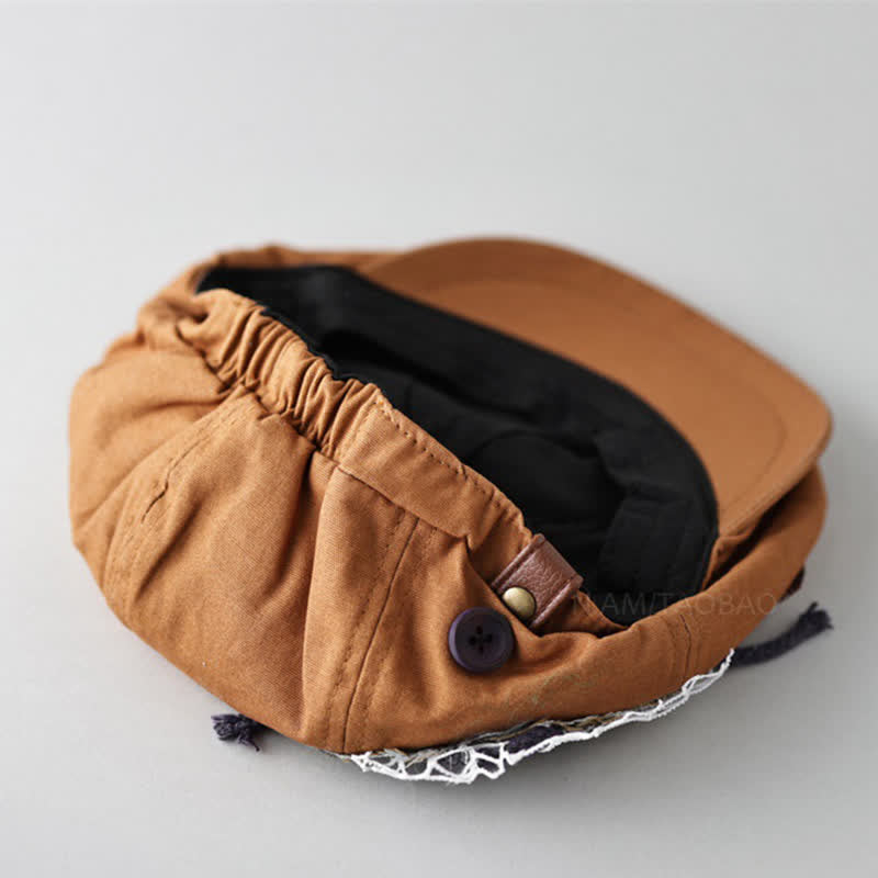 Caramel Street Style Cloth Patchwork Button Beret Hat