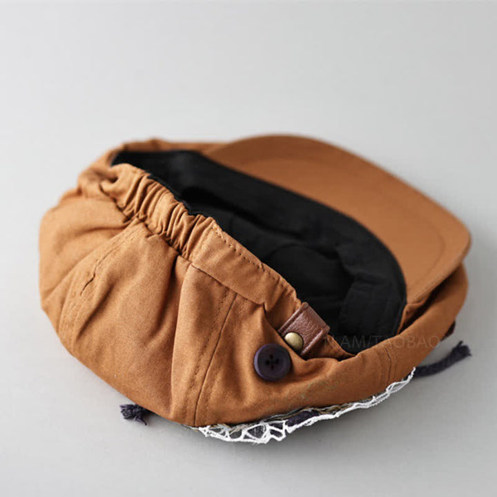 Caramel Street Style Cloth Patchwork Button Beret Hat