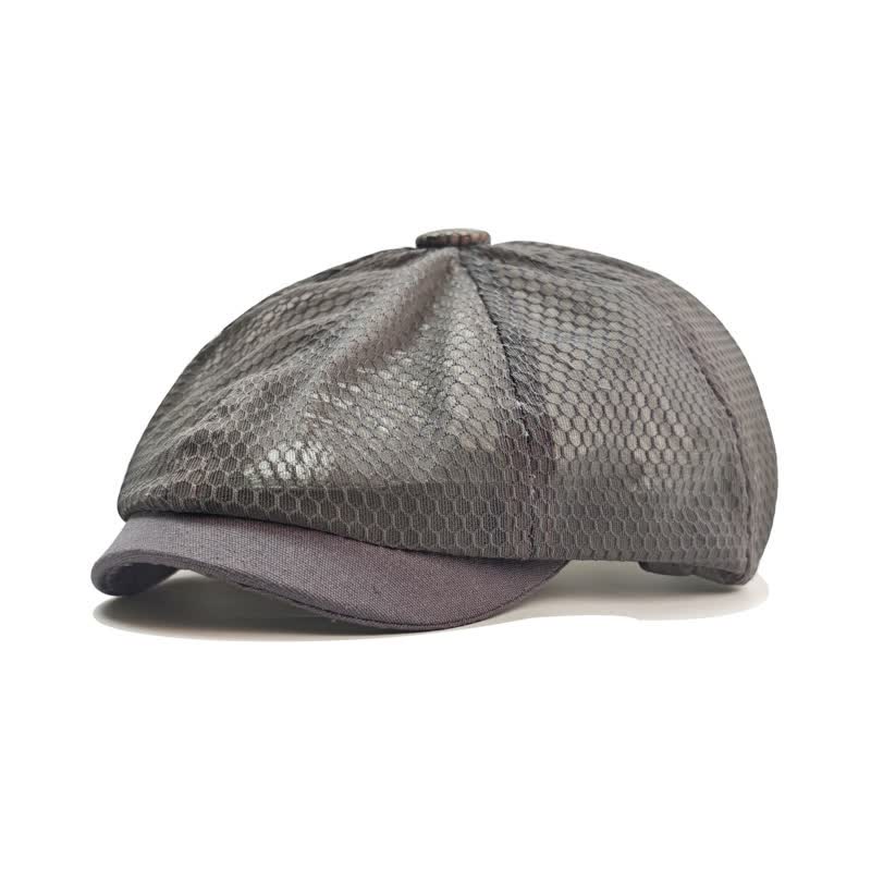 Solid Color Simple Breathable Mesh Beret Hat - Gray - M (22"-22 7/8") - image 0