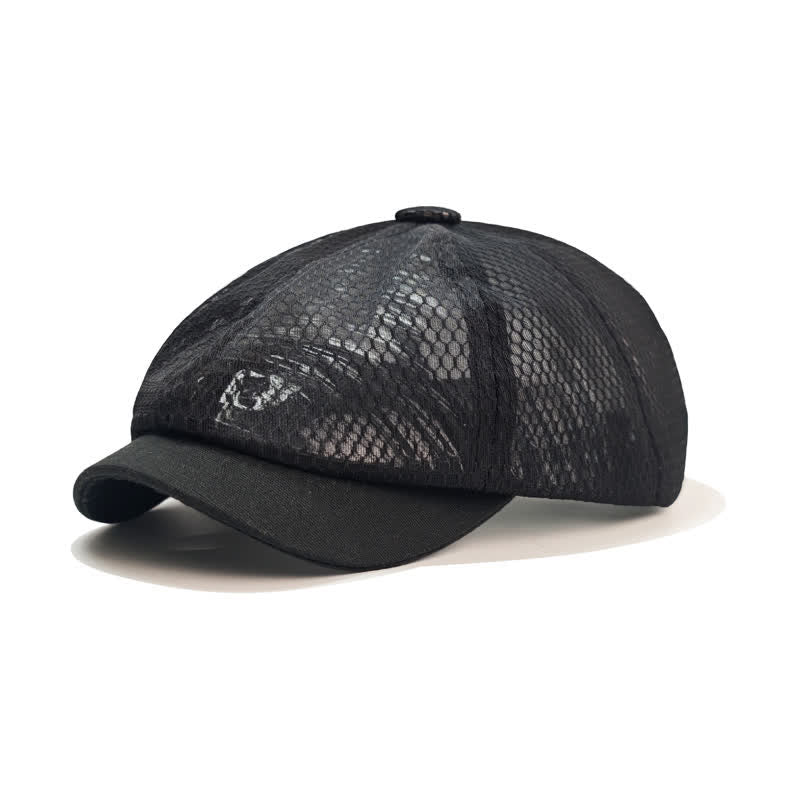 Solid Color Simple Breathable Mesh Beret Hat - Black - M (22"-22 7/8") - image 1
