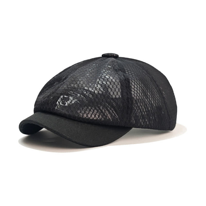 Solid Color Simple Breathable Mesh Beret Hat - Black - M (22"-22 7/8") - image 1